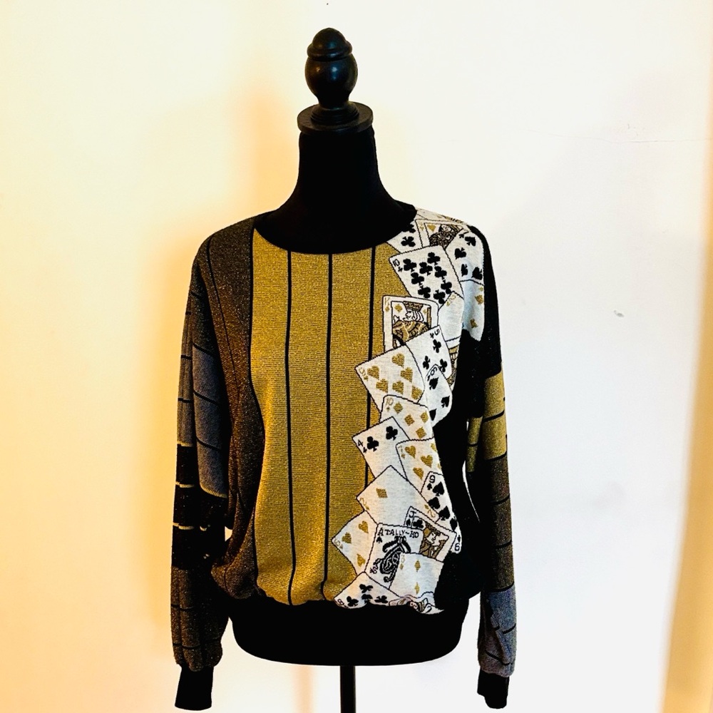 Vintage Novelty Playing Cards Sweater - Med - Picture 2 of 13